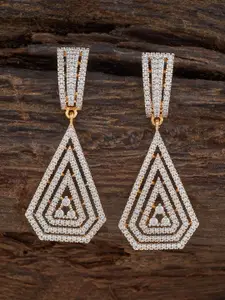 Kushal's Fashion Jewellery Rhodium-Plated Zircon Studded Contemporary Drop Earrings