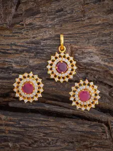 Kushal's Fashion Jewellery Embellished Bridal Gold-Plated 92.5 Silver Temple Pendant Set