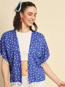 BAESD Polka dot Printed Tasselled Open Front Shrug