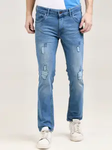 VUDU Men Narrow Slim Fit Low Distress Light Fade Stretchable Jeans