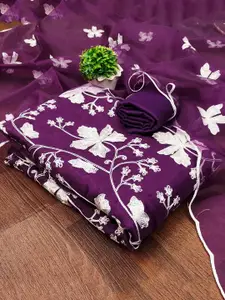 JULEE Floral Embroidered Thread Work Organza Unstitched Dress Material