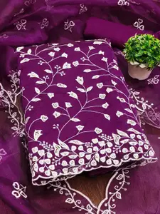 APNISHA Floral Embroidered Organza Unstitched Dress Material