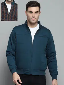 Monte Carlo Men Mock Collar Geometric Printed Cotton Casual Padded Reversible Jacket