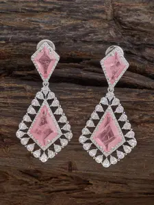 Kushal's Fashion Jewellery Embellished Bridal Rhodium-Plated Geometric Zircon Earrings