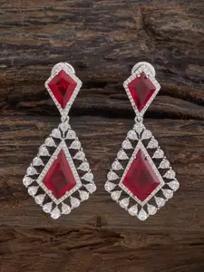 Kushal's Fashion Jewellery Rhodium-Plated Geometric Zircon Drop Earrings