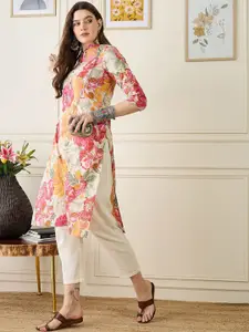 Anouk Women Floral Printed Mandarin Collar Cotton Straight Kurta