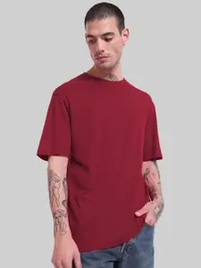 Leotude Men Solid Round Neck Cotton Oversized T-shirt
