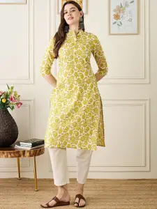 Anouk Pure Cotton Floral Printed Mandarin Collar Straight Kurta