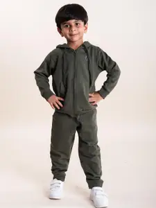 KiddoPanti Boys Hooded Neck Front Open Tracksuits