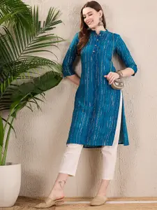 Anouk Women Geometric Printed Mandarin Collar Straight Kurta