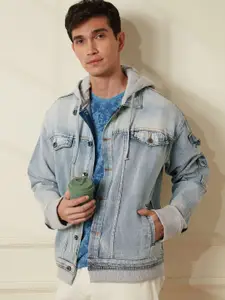 WROGN Men Washed Polycotton Denim Jacket with Embroidered