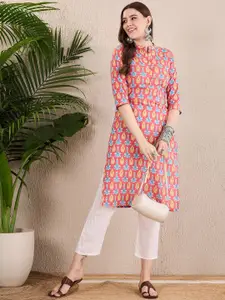 Anouk Pure Cotton Printed Mandarin Collar Straight Kurta