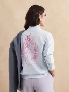 RAREISM Women Comfort Spread Collar Graphic Printed Cotton Casual Shirt