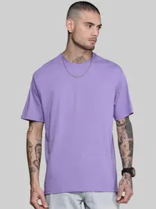 Leotude Men Solid Round Neck Cotton Oversized T-shirt