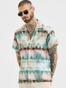 Snitch Men Relaxed Cuban Collar Abstract Printed Casual Shirt