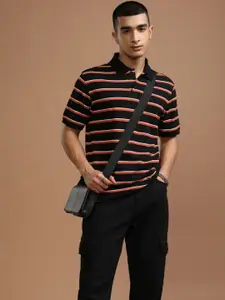 HIGHLANDER Men Striped Polo Collar Relaxed Fit T-shirt