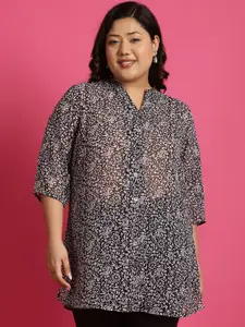 theRebelinme Women Plus Size Relaxed Collarless Floral Printed Oversized Casual Shirt