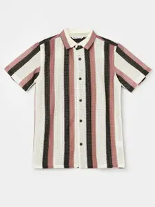 Fame Forever by Lifestyle Boys Spread Collar Vertical Striped Cotton Casual Shirt