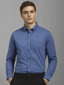 Louis Philippe Men Button-Down Collar Horizontal Striped Slim Fit Formal Shirt