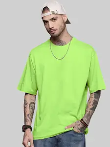 Leotude Men Solid Round Neck Cotton Oversized T-shirt