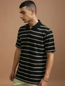HIGHLANDER Men Striped Polo Collar Relaxed Fit T-shirt