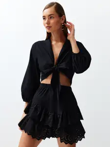 Trendyol Self Design Pure Cotton Midi Flared Skirt