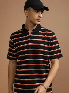 HIGHLANDER Men Striped Polo Collar Relaxed Fit T-shirt