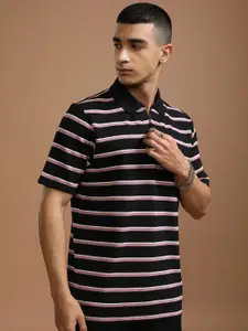HIGHLANDER Men Striped Polo Collar Relaxed Fit T-shirt