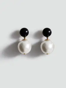 MANGO Contemporary Pearl-Effect Drop Earrings