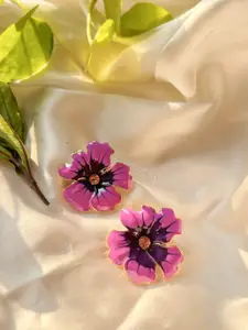 The Jewellery Tale Gold-Plated Stone Studded Floral Studs