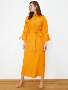Trendyol SolidTie-Ups Detail Shirt Midi Dress