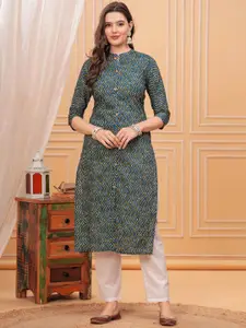 NEW4U Mandarin Collar Chevron Printed Straight Cotton Kurta