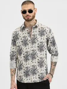 Snitch Men Smart Spread Collar Floral Printed Casual Shirt