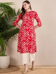 Anouk Women Floral Printed Mandarin Collar Straight Kurta