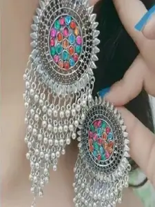 JMBW INTERNATIONAL Set Of 2 Silver-Plated Beaded Contemporary Oxidised Drop Earrings