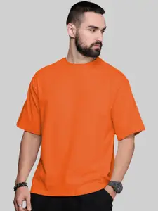 Leotude Men Solid Round Neck Cotton Oversized T-shirt