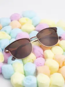 Ted Smith Unisex Brown Clubmaster Sunglasses with Polarised Lens