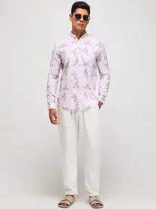 Red Flame Ethnic Motifs Printed Mandarin Collar Pure Cotton Kurta