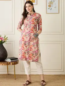 Anouk Women Floral Printed Mandarin Collar Cotton Straight Kurta
