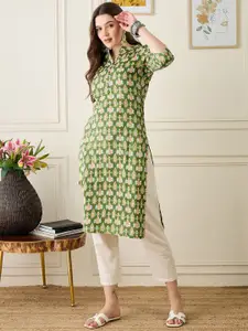 Anouk Women Geometric Printed Mandarin Collar Pure Cotton Kurta