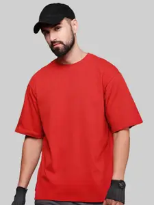 Leotude Men Solid Round Neck Cotton Oversized T-shirt