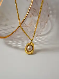 JEWILLEY Vintage White Pearl Anti-Tarnish Gold-Plated Chain Neck Pendant