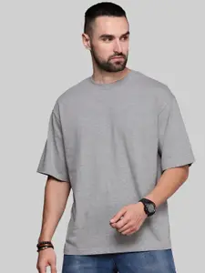 Leotude Men Solid Round Neck Cotton Oversized T-shirt