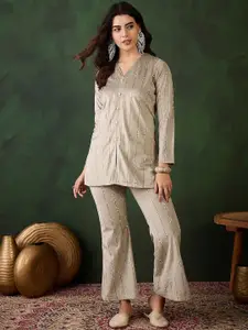 Sangria Printed Velvet Top With Trouser