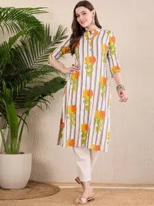 Anouk Striped Floral Printed Kurta