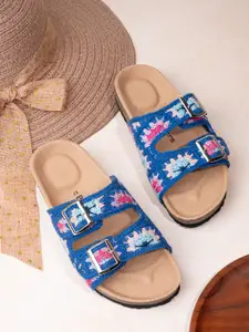 BRISKERS Women Woven Design Open Toe Flats with Buckles