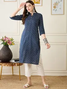 Anouk Pure Cotton Geometric Printed Mandarin Collar Straight Kurta