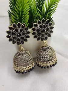 JMBW INTERNATIONAL Gold Plated Kundan Studded Floral Jhumkas