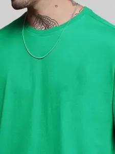 Leotude Men Solid Round Neck Cotton Oversized T-shirt