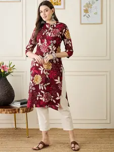 Anouk Floral Printed Mandarin Collar Straight Kurta